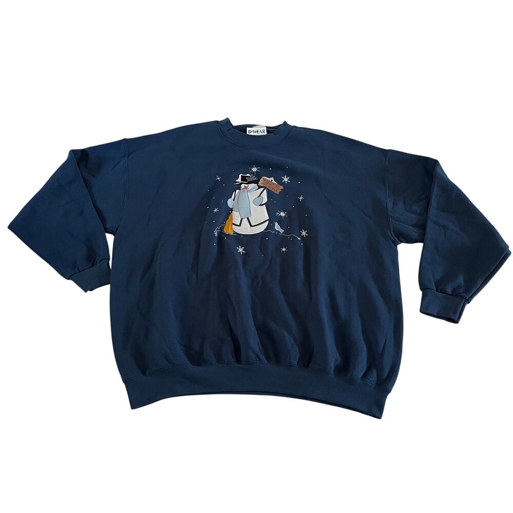 NWT Vtg Y2K 2000s Blue Snowman Holiday Sweater Sz XXL 'Winter is for the Birds'